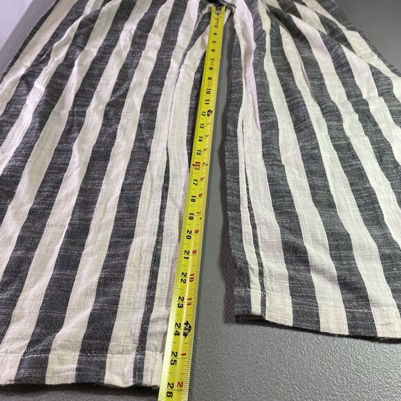 INDIGO RISING Pants Linen Striped Pleated Smocked Waist Wide Leg Womens L Black - Picture 7 of 10